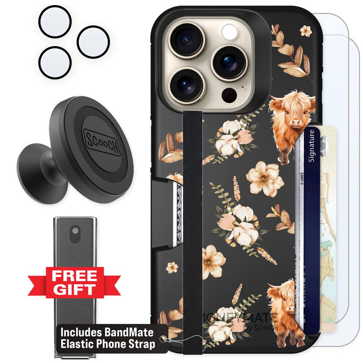 Scooch Moneymate Baby Cow for iPhone 15 Pro — Defender Bundle