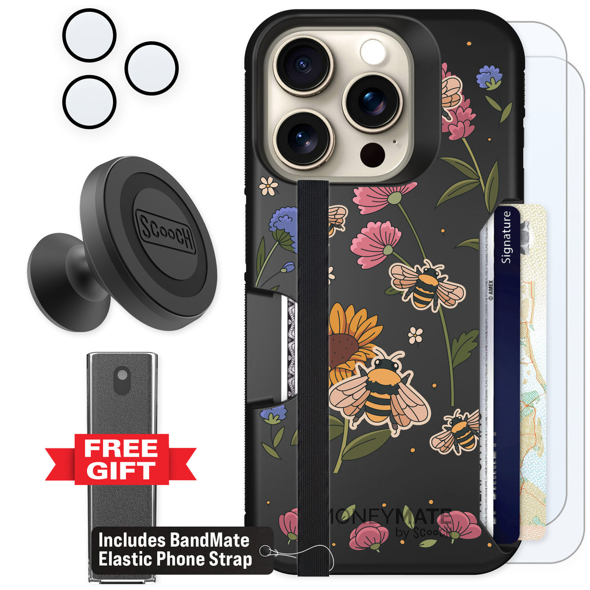 Scooch Moneymate Bee Happy for iPhone 15 Pro — Defender Bundle