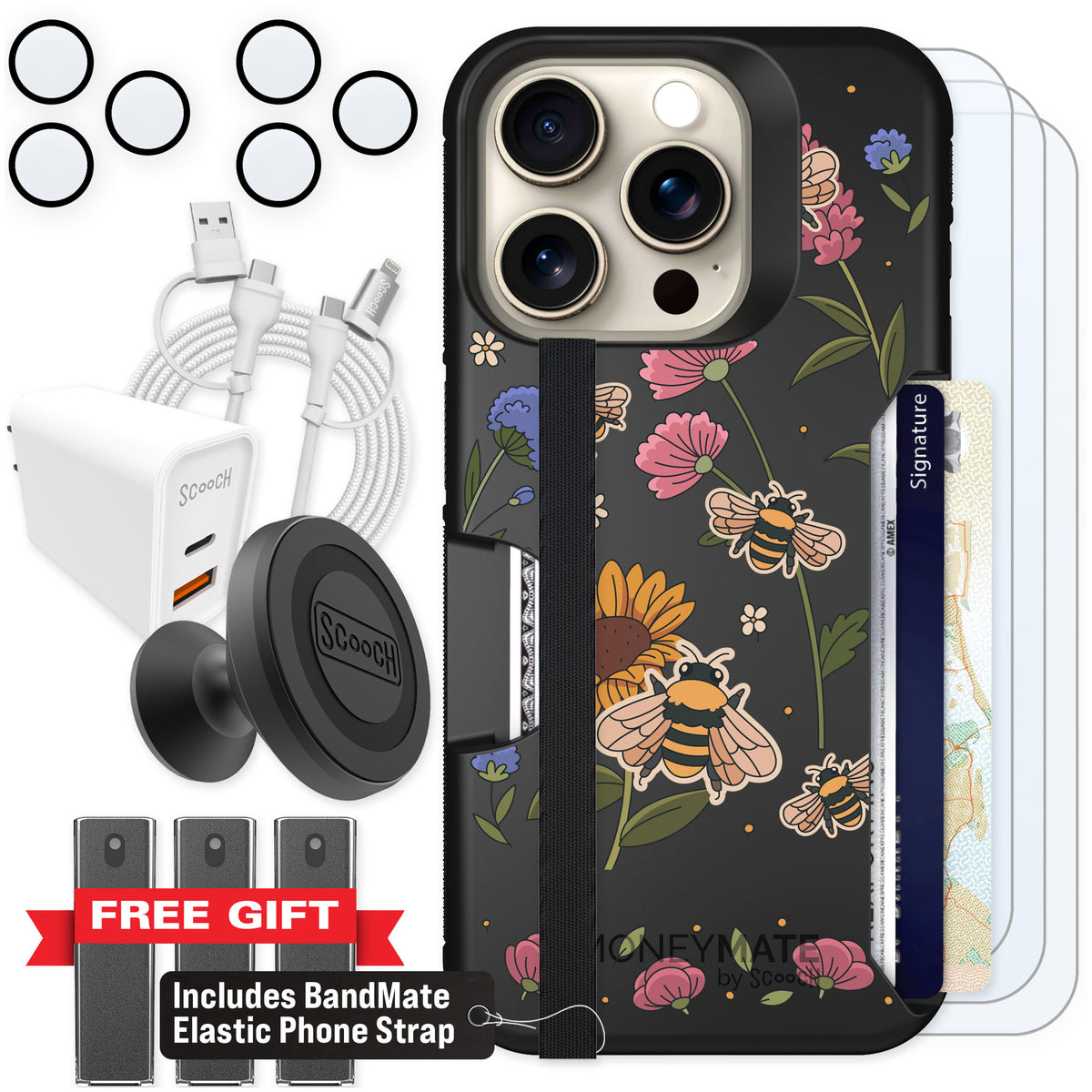 Scooch Moneymate Bee Happy for iPhone 15 Pro — Ultimate Bundle