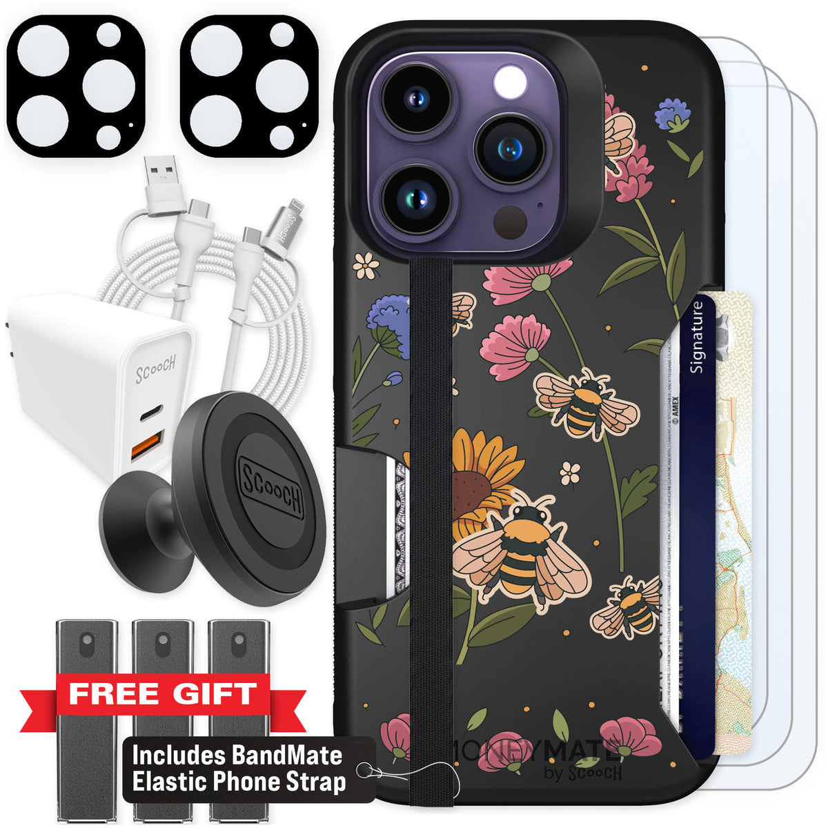 Scooch Moneymate Bee Happy for iPhone 14 Pro — Ultimate Bundle