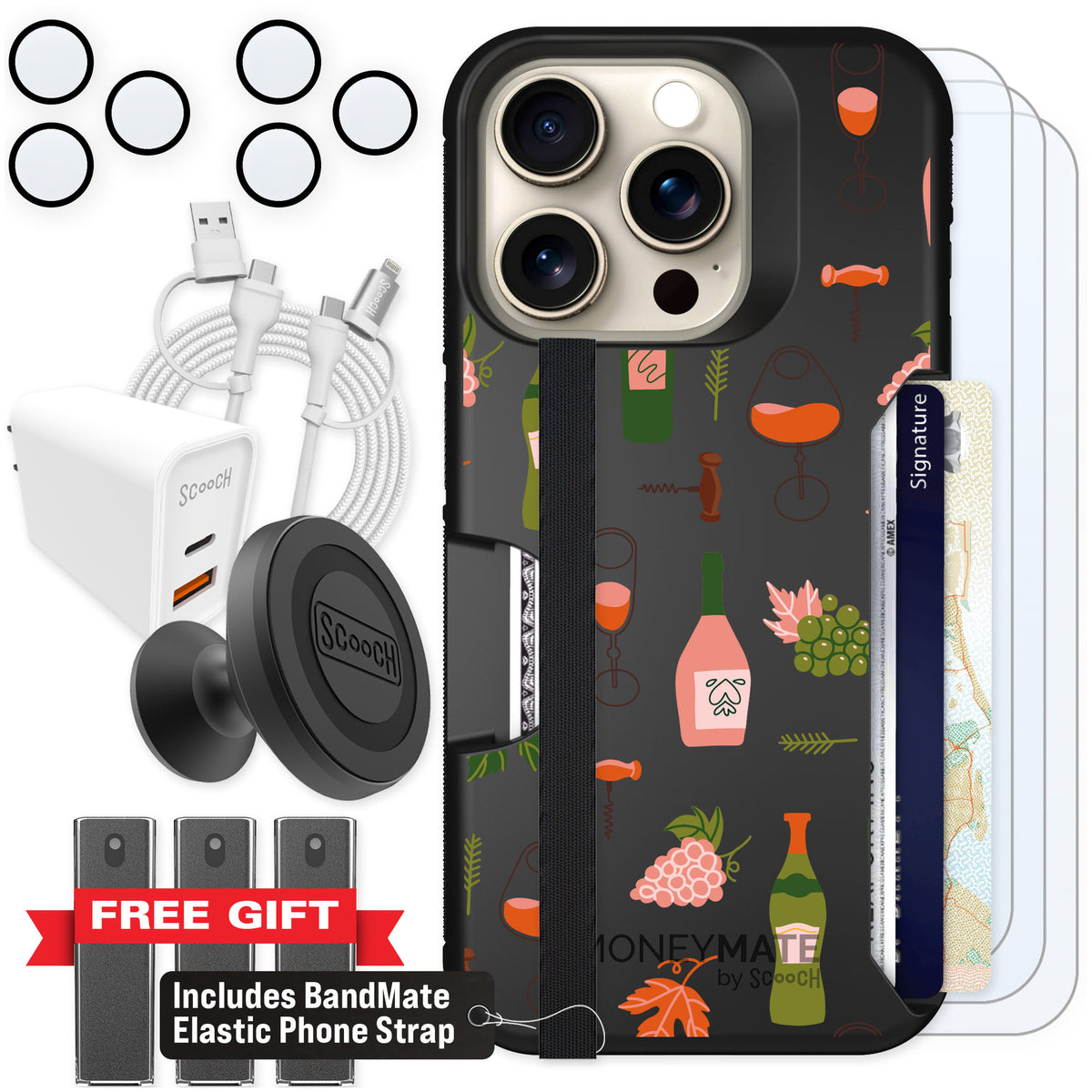 Scooch Moneymate Vino Vibes for iPhone 15 Pro — Ultimate Bundle
