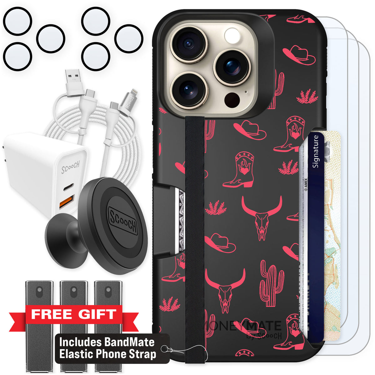 Scooch Moneymate Howdy Honey for iPhone 15 Pro — Ultimate Bundle