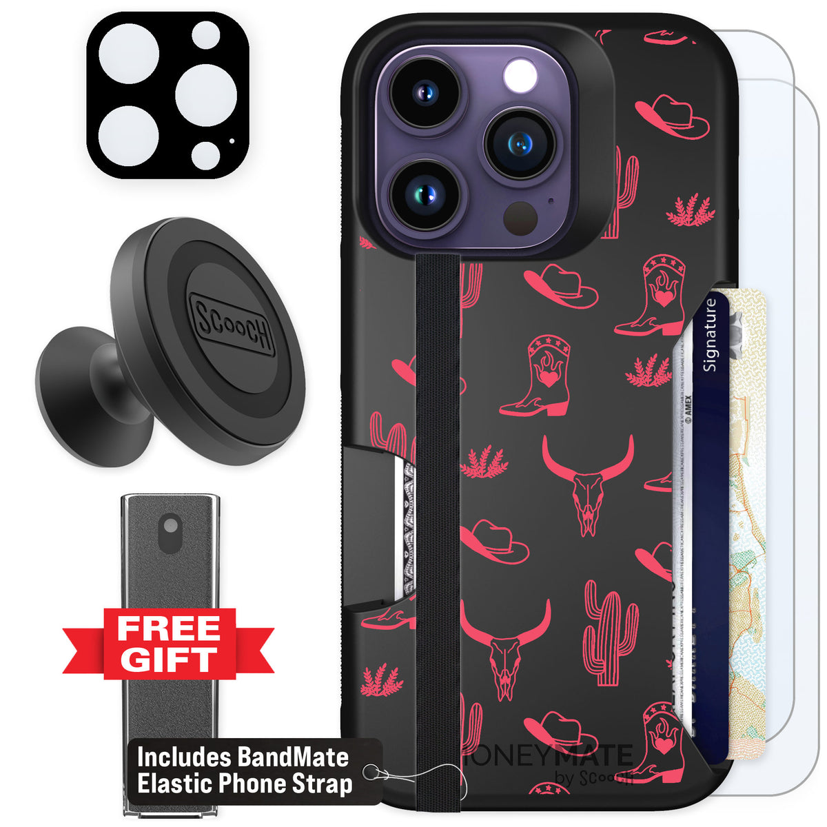Scooch Moneymate Howdy Honey for iPhone 14 Pro — Defender Bundle