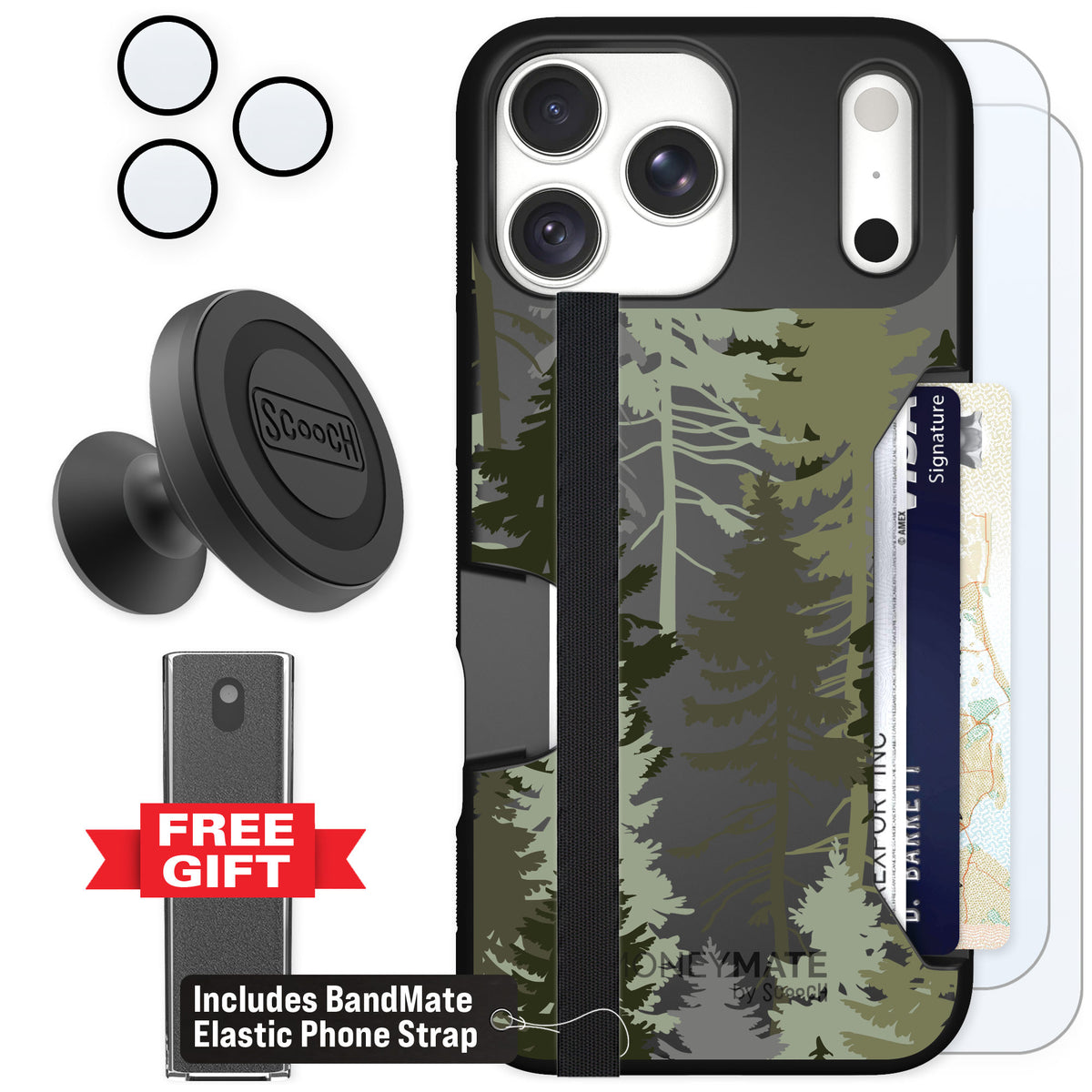 Scooch Moneymate Hidden Pines for iPhone 18 Pro Max — Defender Bundle