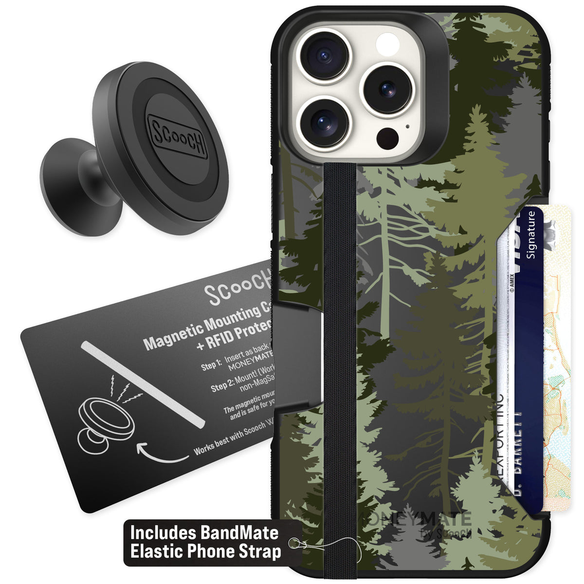 Scooch Moneymate Hidden Pines for iPhone 16 Pro Max — Starter Bundle