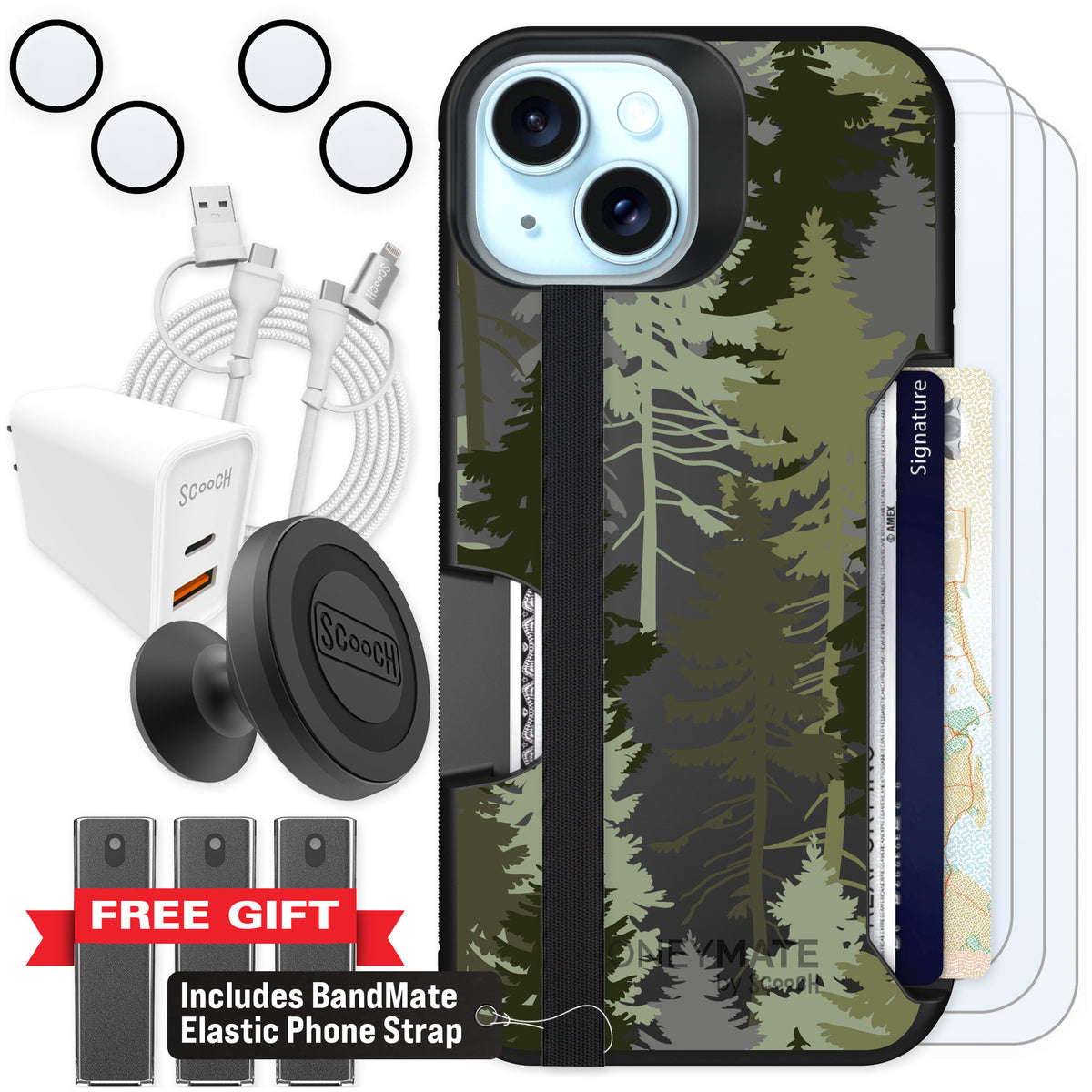 Scooch Moneymate Hidden Pines for iPhone 15 — Ultimate Bundle