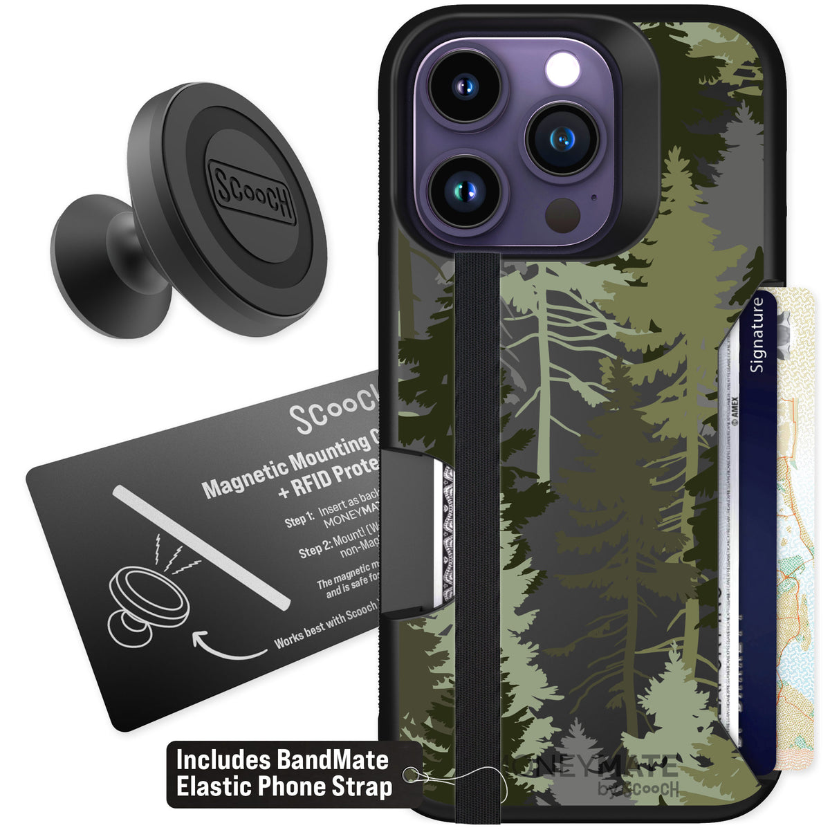 Scooch Moneymate Hidden Pines for iPhone 14 Pro — Starter Bundle