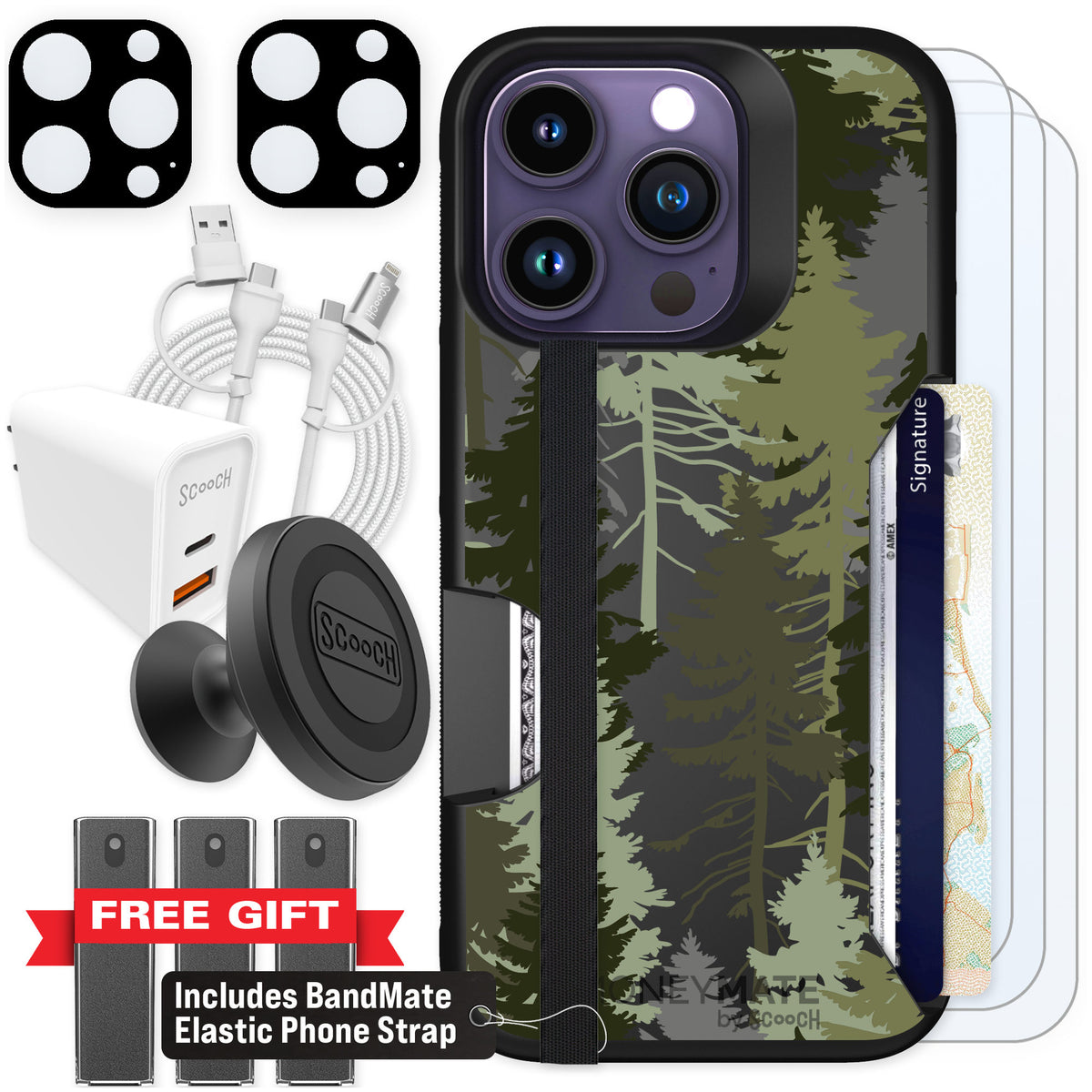 Scooch Moneymate Hidden Pines for iPhone 14 Pro — Ultimate Bundle