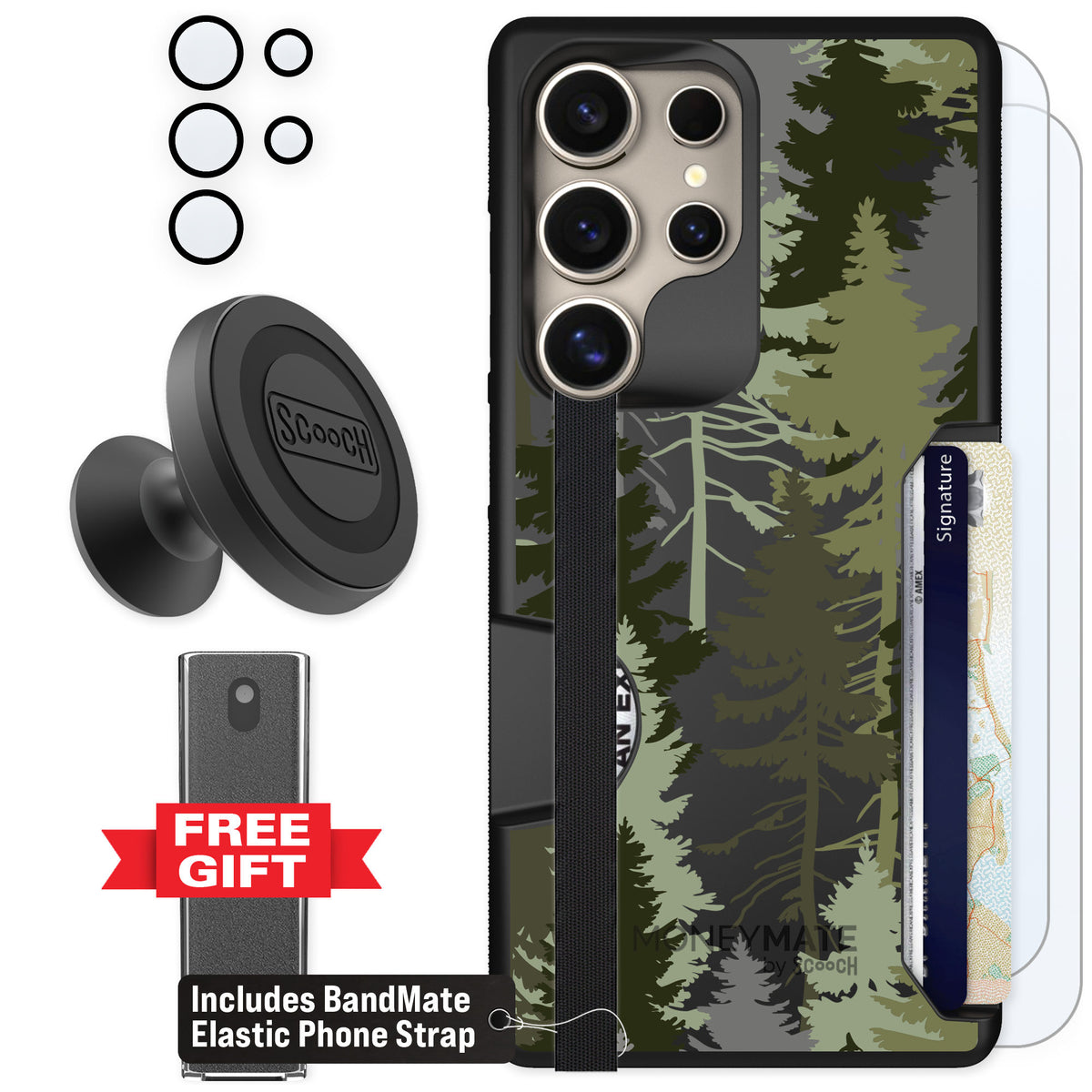 Scooch Moneymate Hidden Pines for Galaxy S25 Ultra — Defender Bundle