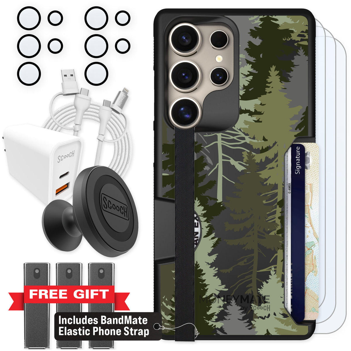 Scooch Moneymate Hidden Pines for Galaxy S25 Ultra — Ultimate Bundle