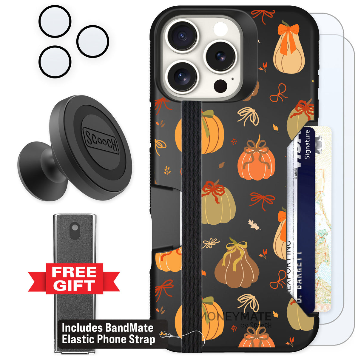 Scooch Moneymate Pretty Pumpkins for iPhone 16 Pro Max — Defender Bundle