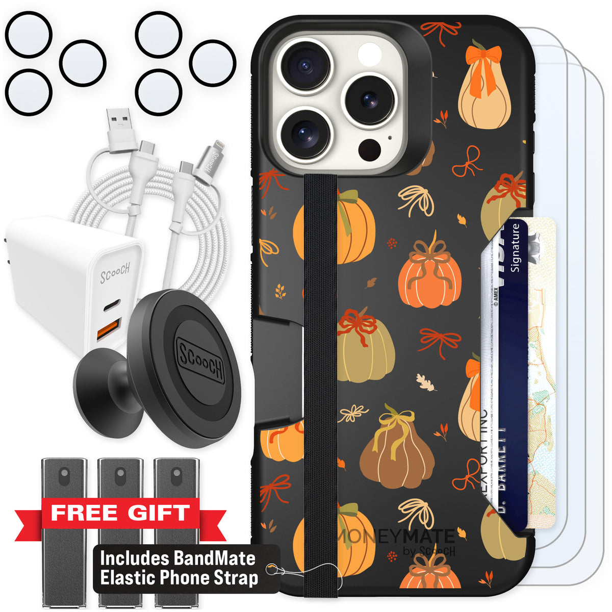 Scooch Moneymate Pretty Pumpkins for iPhone 16 Pro Max — Ultimate Bundle