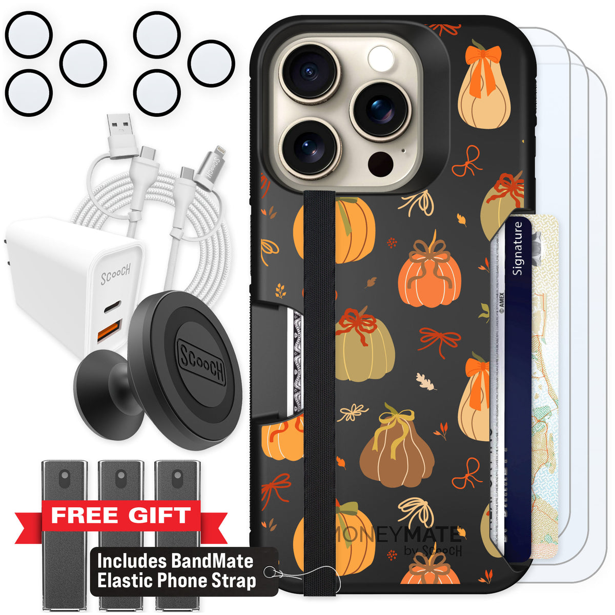 Scooch Moneymate Pretty Pumpkins for iPhone 15 Pro — Ultimate Bundle