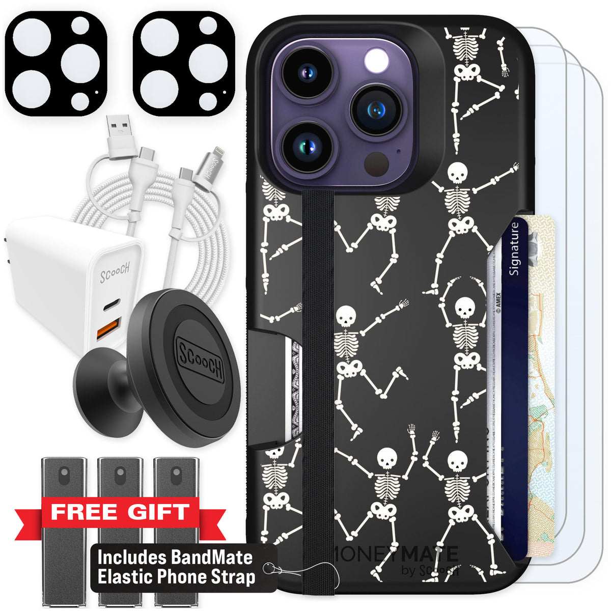 Scooch Moneymate Swinging Skeletons for iPhone 14 Pro — Ultimate Bundle
