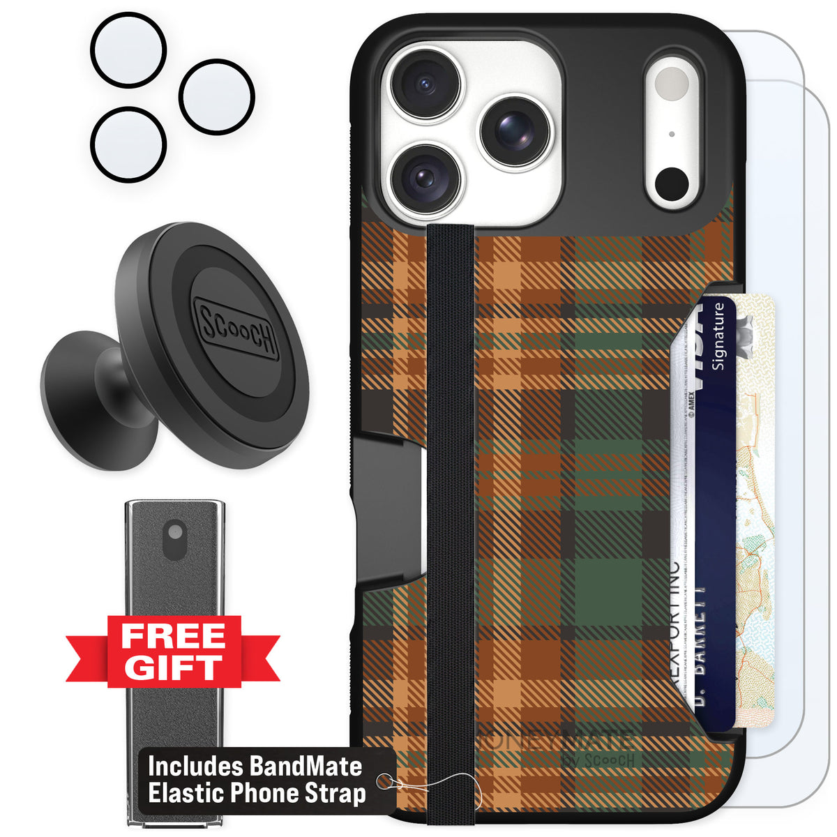 Scooch Moneymate Fall Flannel for iPhone 18 Pro Max — Defender Bundle