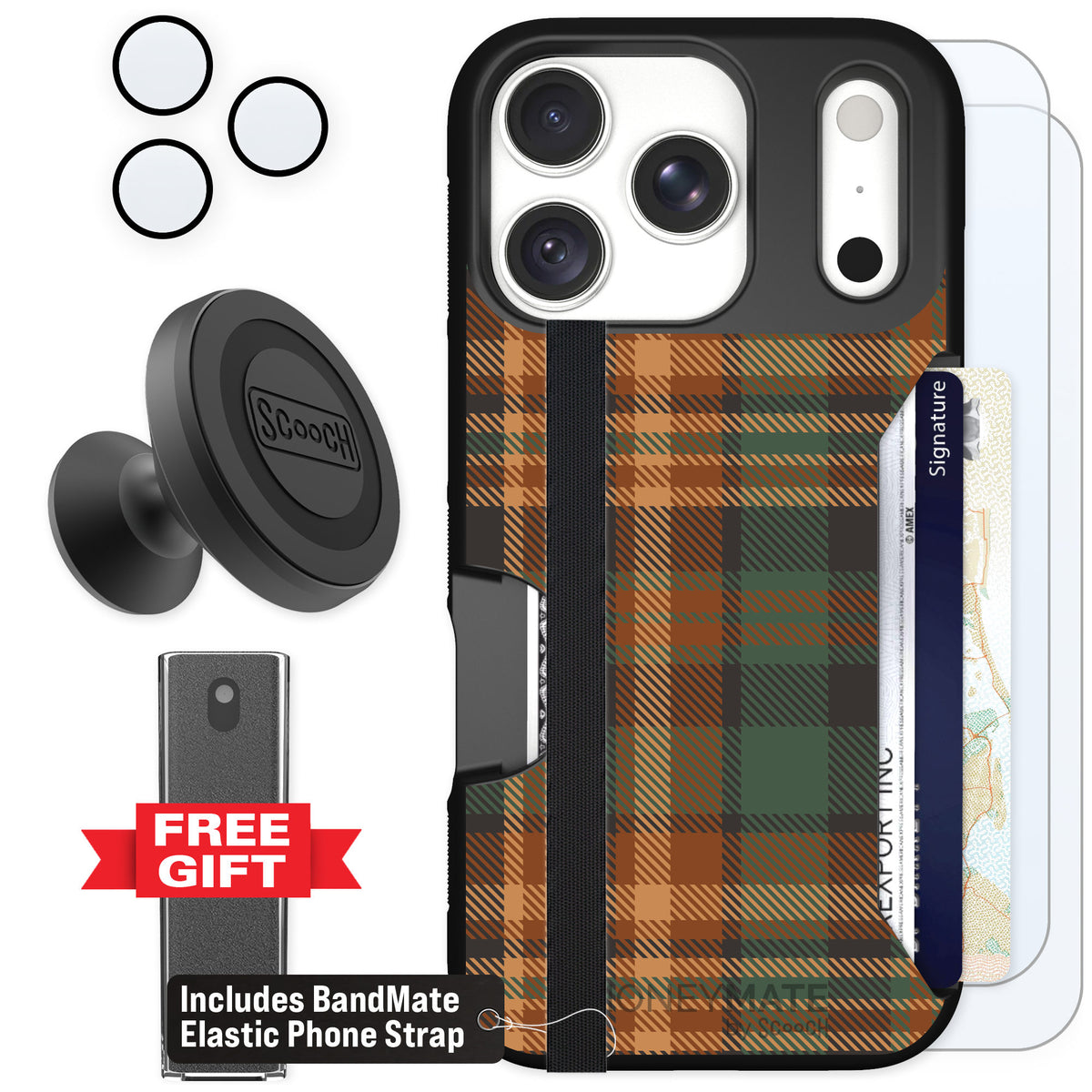 Scooch Moneymate Fall Flannel for iPhone 18 Pro — Defender Bundle