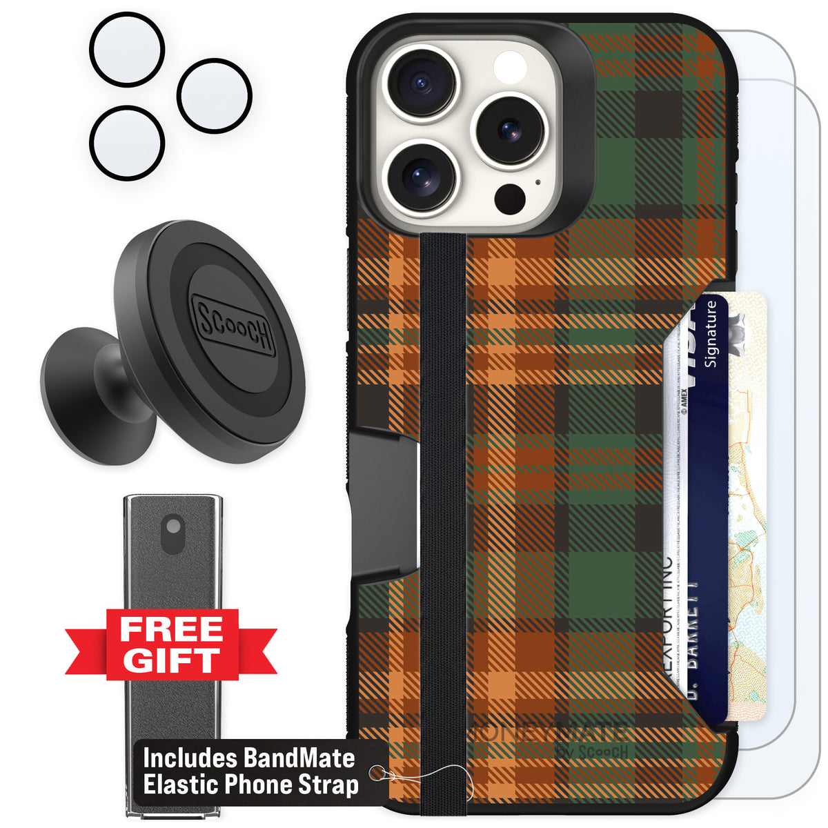 Scooch Moneymate Fall Flannel for iPhone 16 Pro Max — Defender Bundle