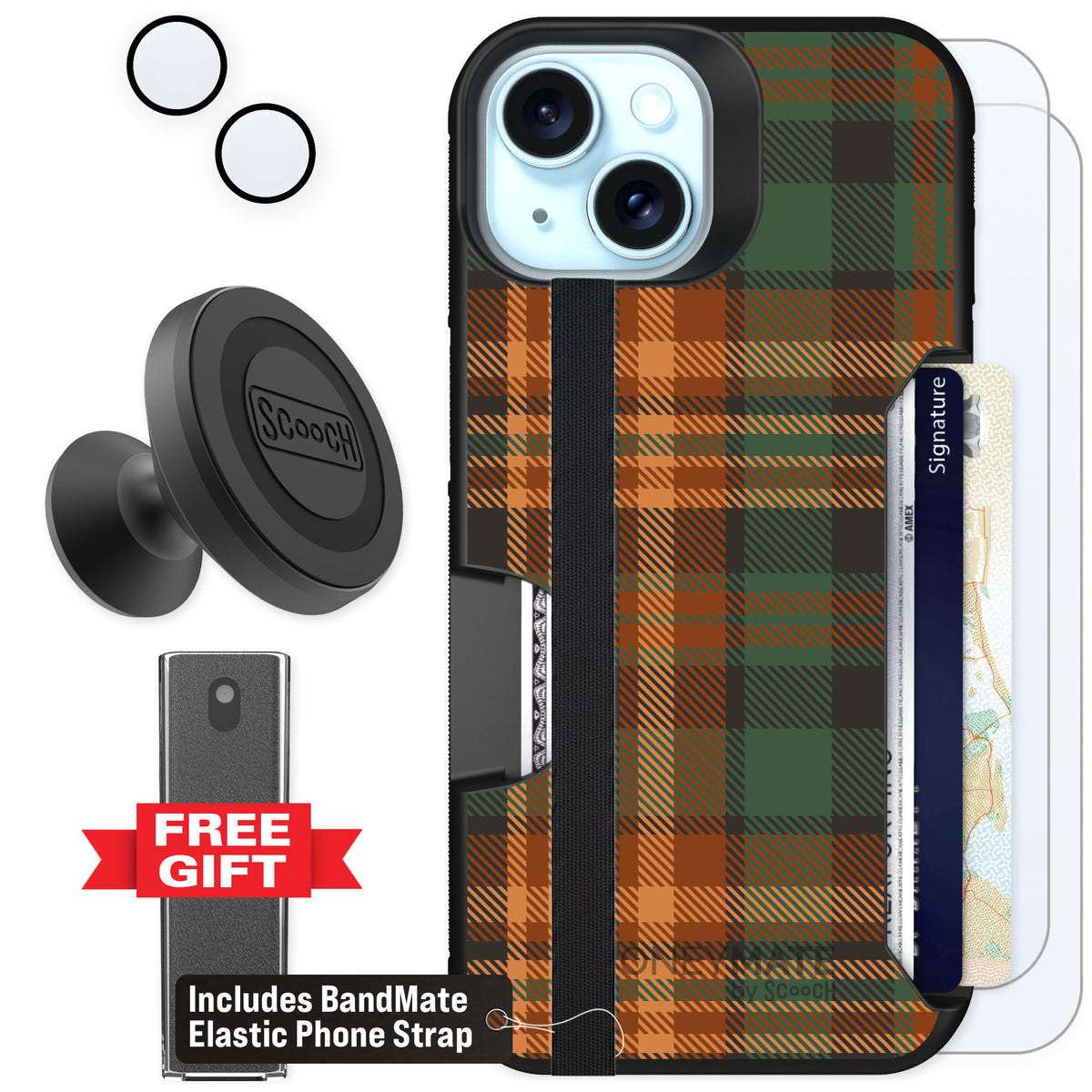 Scooch Moneymate Fall Flannel for iPhone 15 — Defender Bundle