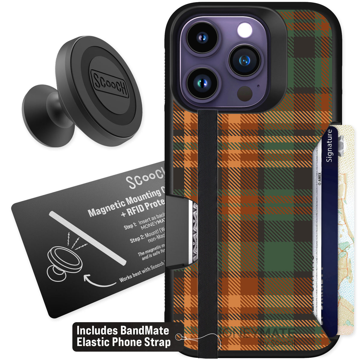 Scooch Moneymate Fall Flannel for iPhone 14 Pro — Starter Bundle