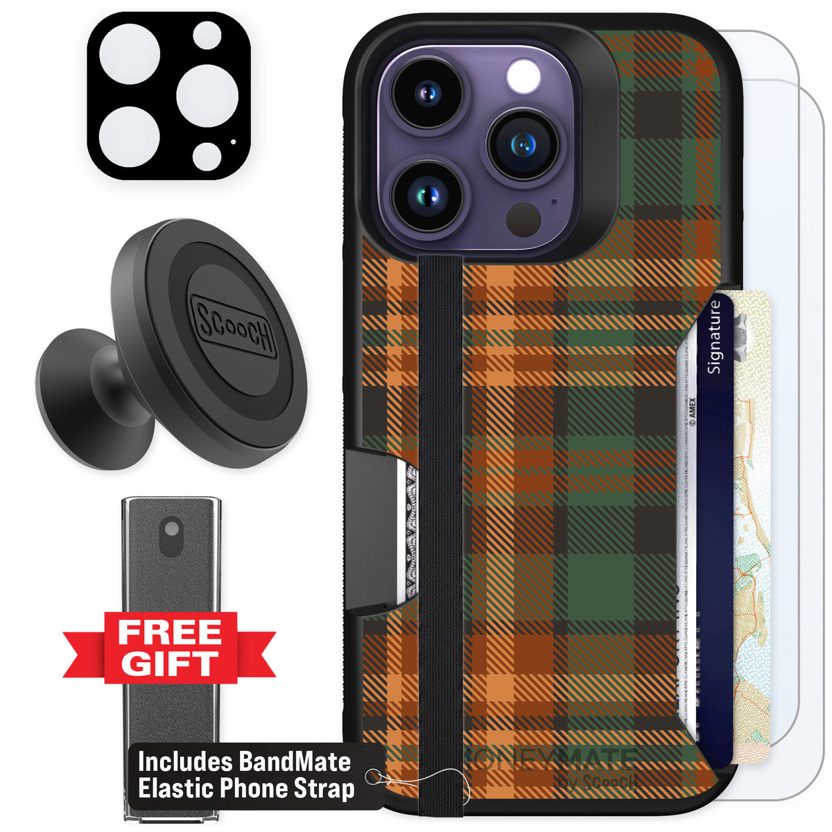 Scooch Moneymate Fall Flannel for iPhone 14 Pro — Defender Bundle