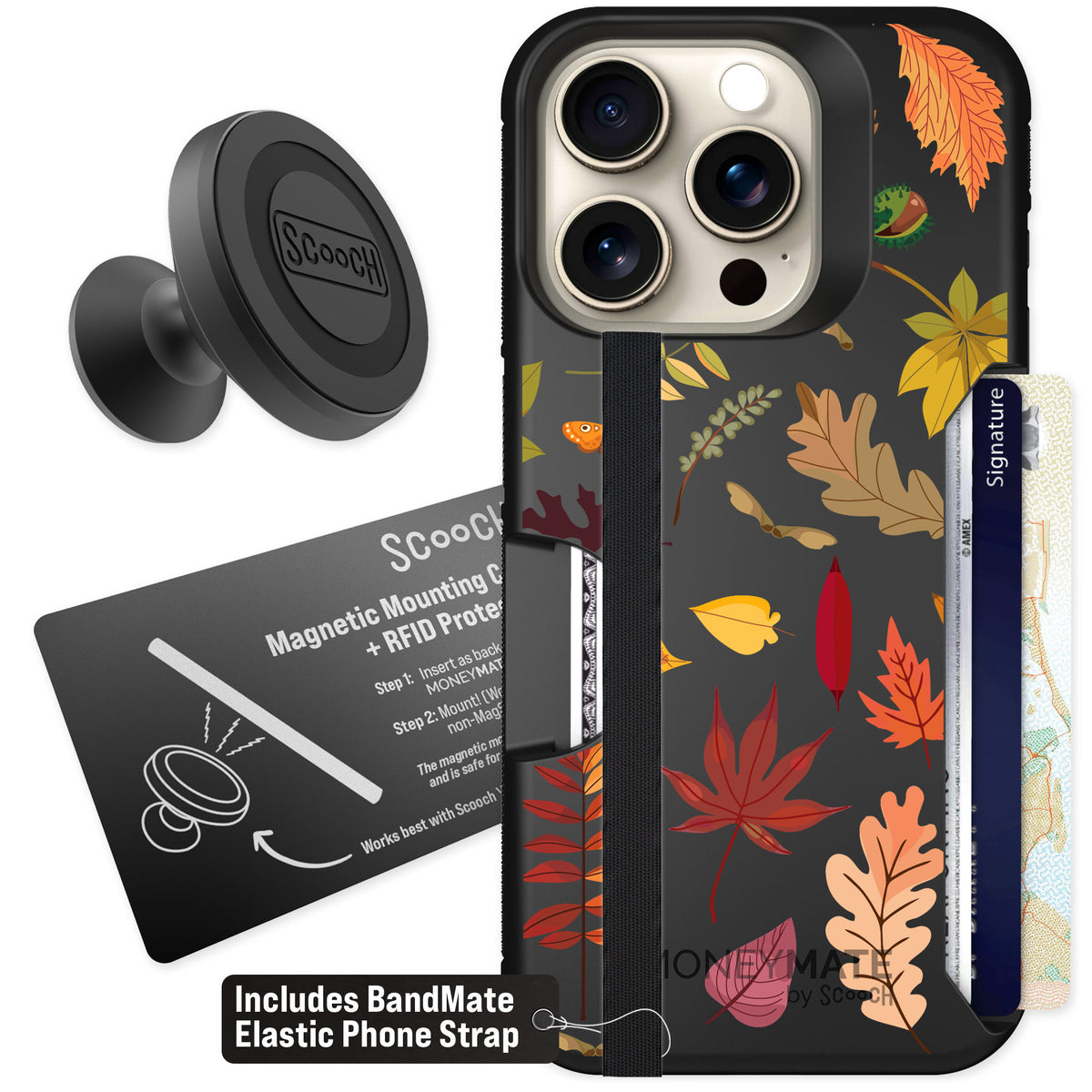 Scooch Moneymate Autumn Leaves for iPhone 15 Pro — Starter Bundle