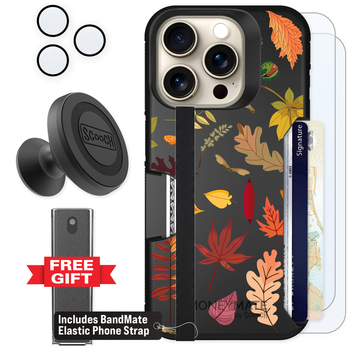 Scooch Moneymate Autumn Leaves for iPhone 15 Pro — Defender Bundle