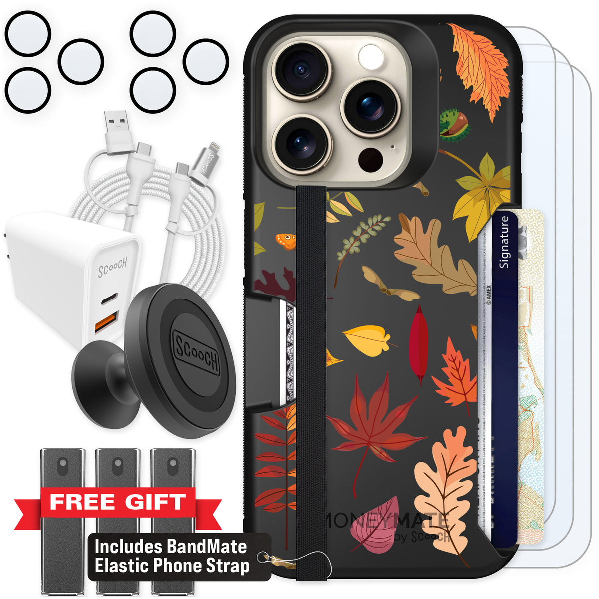 Scooch Moneymate Autumn Leaves for iPhone 15 Pro — Ultimate Bundle