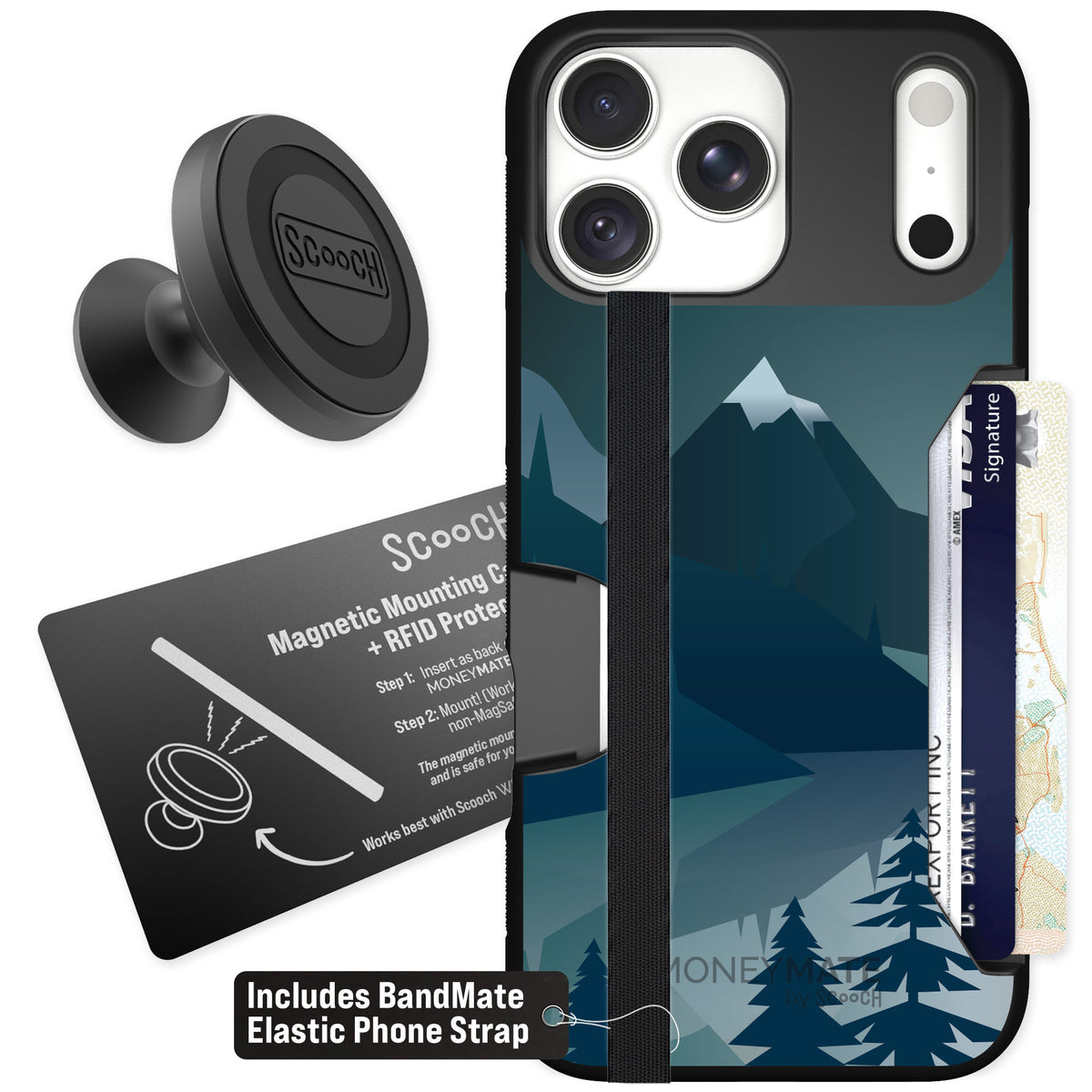Scooch Moneymate Midnight Ridge for iPhone 18 Pro Max — Starter Bundle
