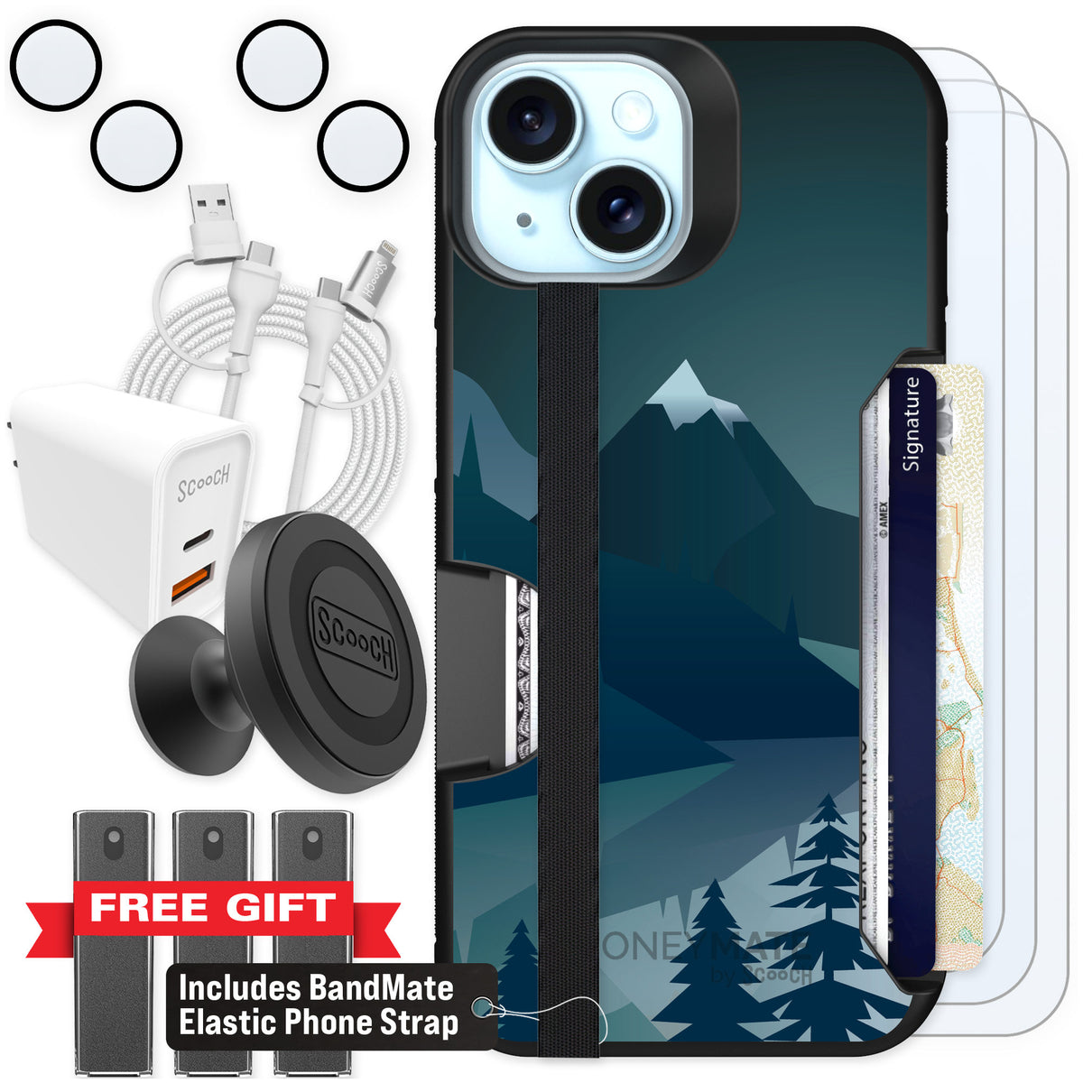 Scooch Moneymate Midnight Ridge for iPhone 15 — Ultimate Bundle