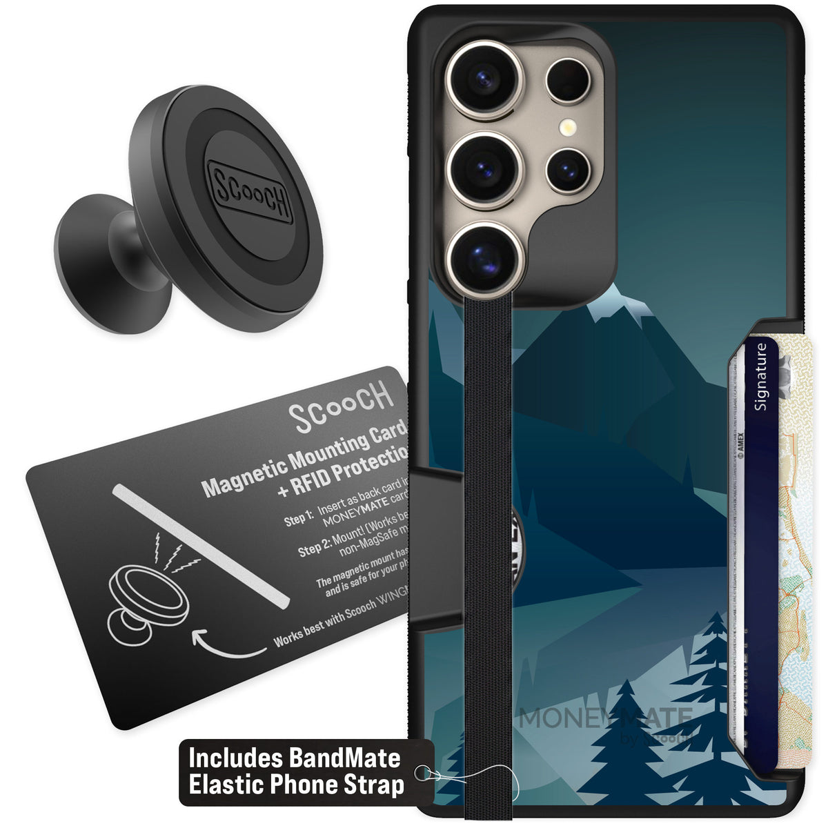 Scooch Moneymate Midnight Ridge for Galaxy S25 Ultra — Starter Bundle