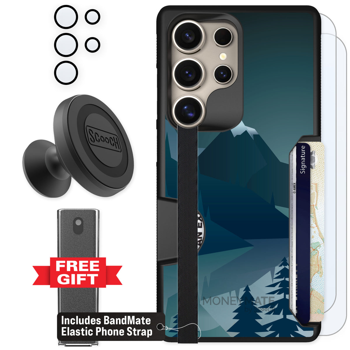 Scooch Moneymate Midnight Ridge for Galaxy S25 Ultra — Defender Bundle