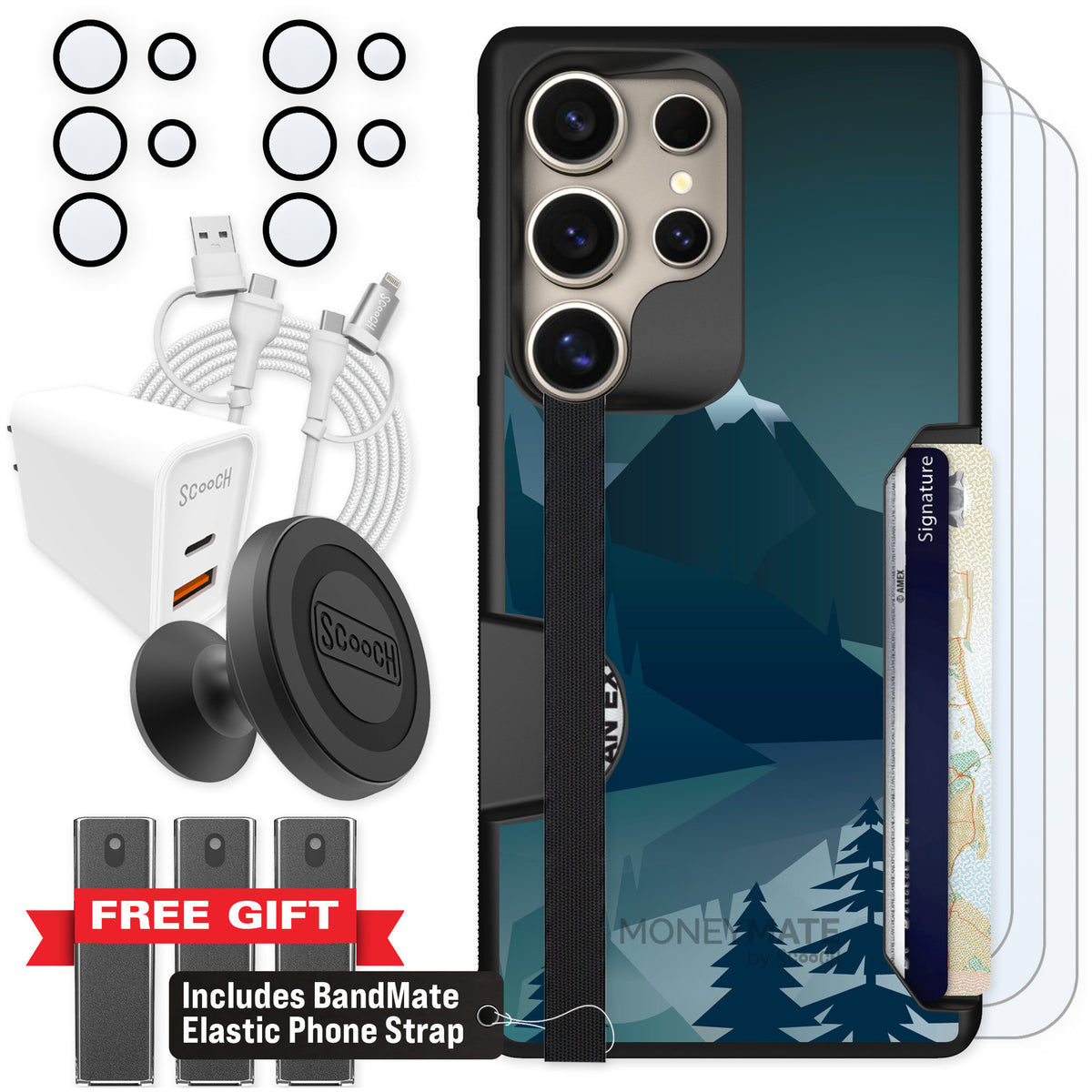 Scooch Moneymate Midnight Ridge for Galaxy S25 Ultra — Ultimate Bundle