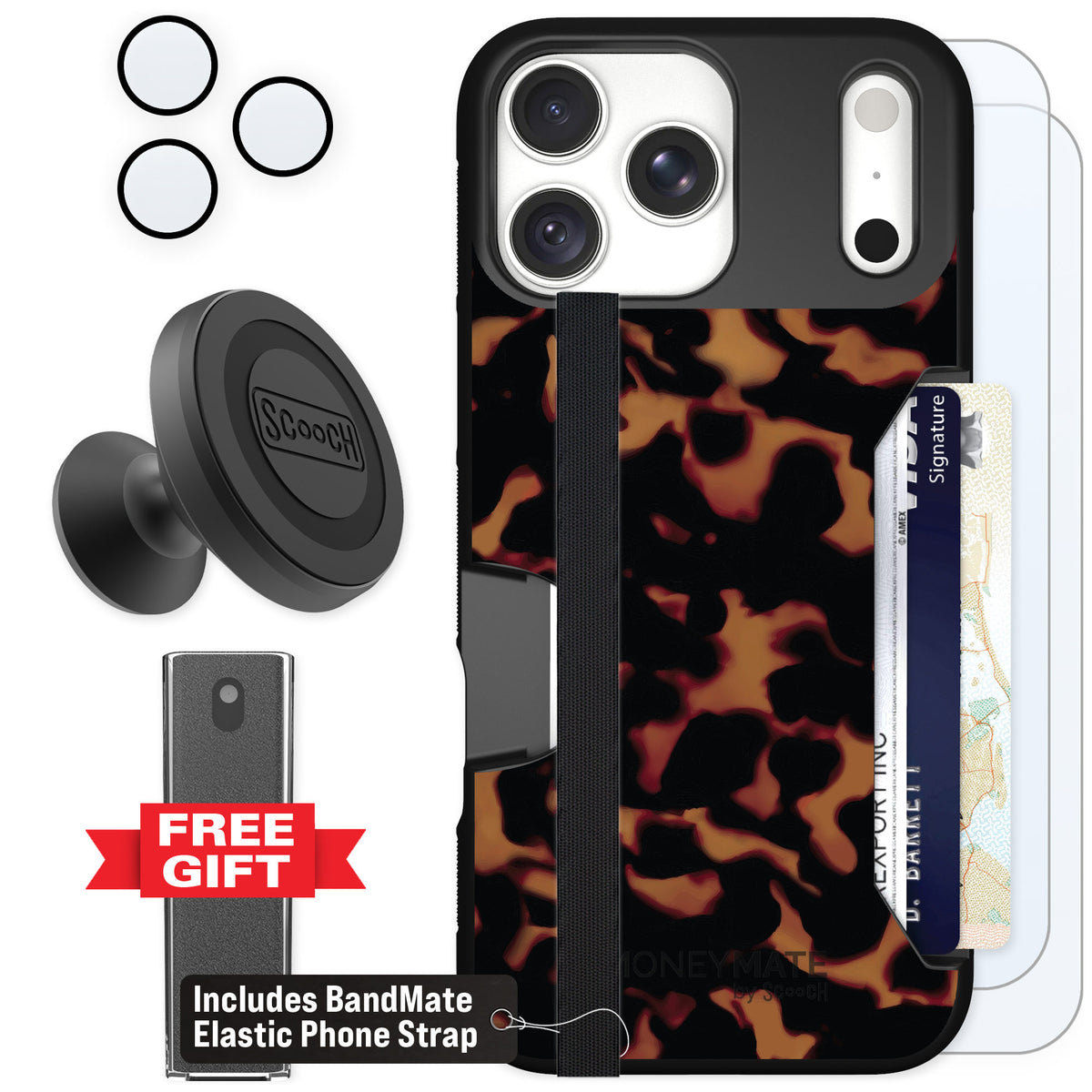 Scooch Moneymate Tortoise Shell for iPhone 18 Pro Max — Defender Bundle