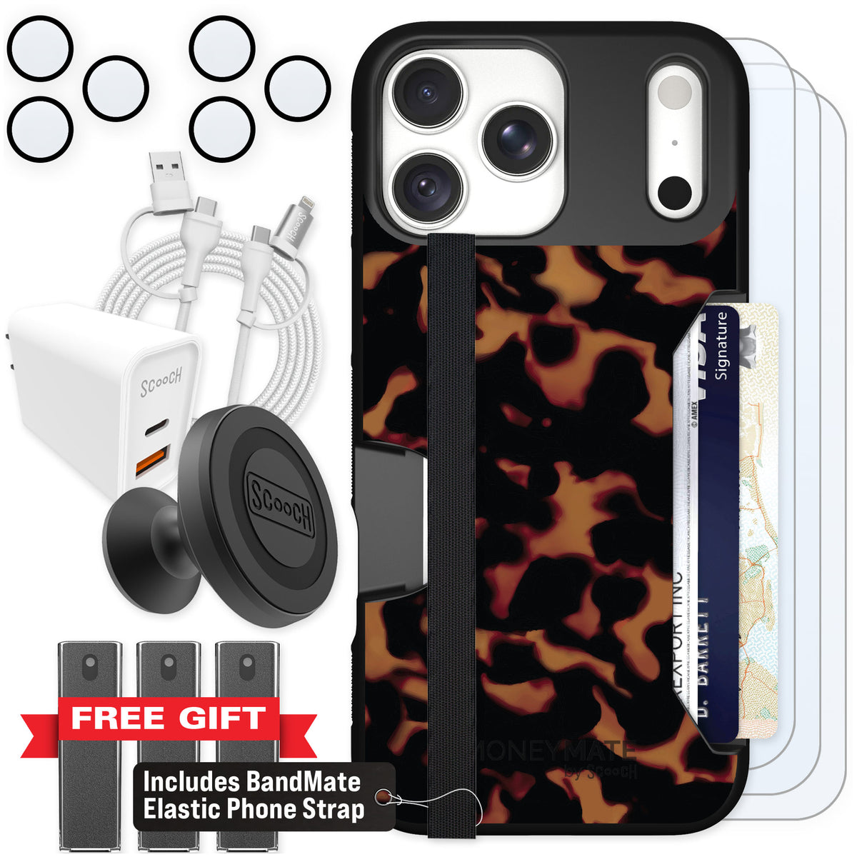 Scooch Moneymate Tortoise Shell for iPhone 18 Pro Max — Ultimate Bundle