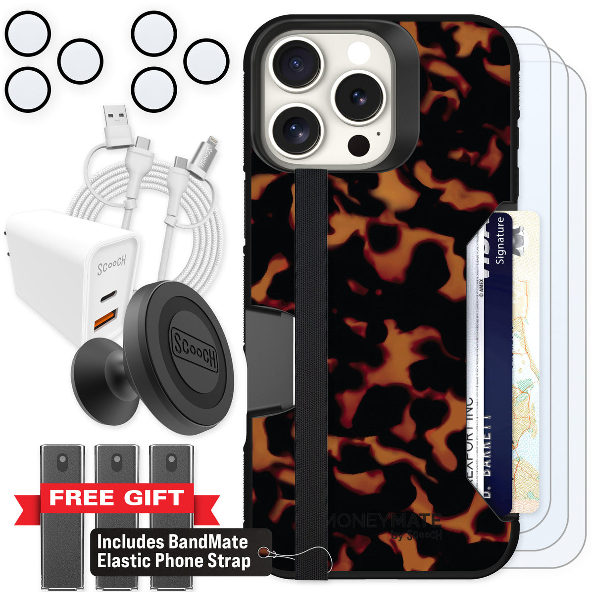 Scooch Moneymate Tortoise Shell for iPhone 16 Pro Max — Ultimate Bundle
