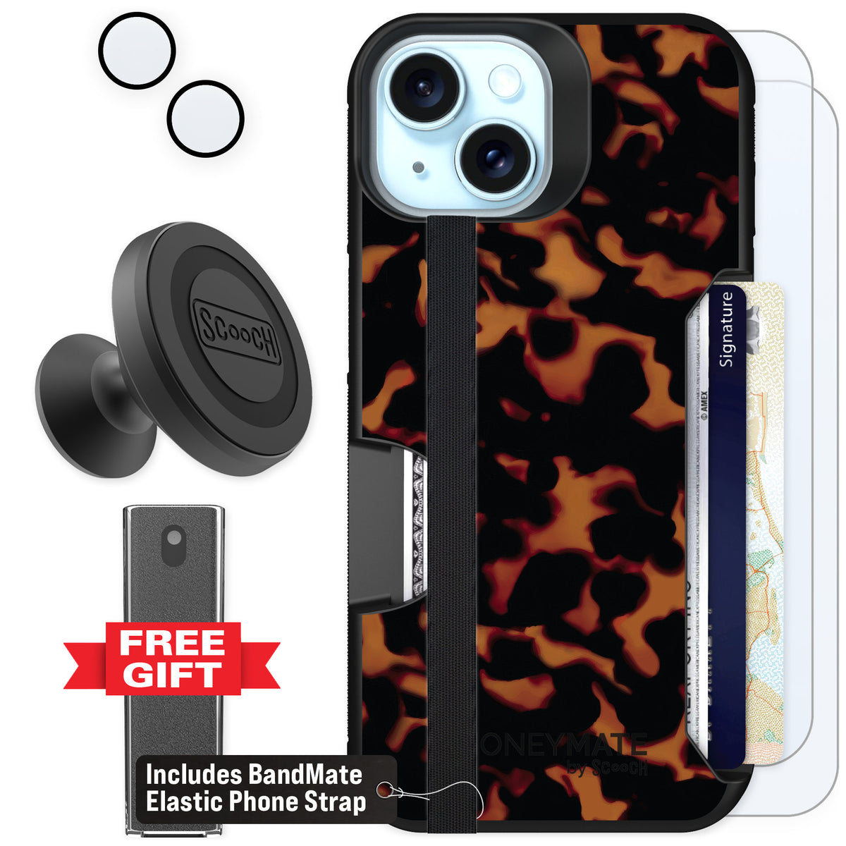 Scooch Moneymate Tortoise Shell for iPhone 15 — Defender Bundle