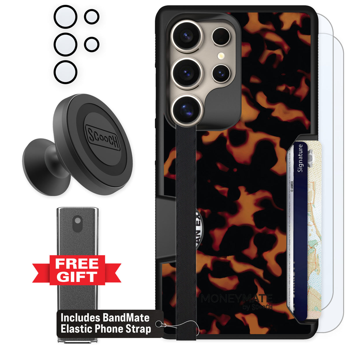 Scooch Moneymate Tortoise Shell for Galaxy S25 Ultra — Defender Bundle