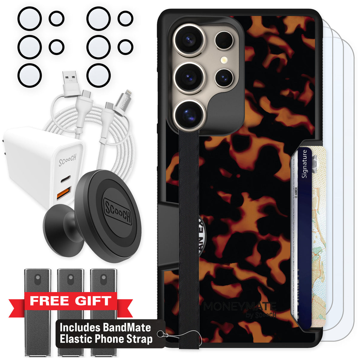 Scooch Moneymate Tortoise Shell for Galaxy S25 Ultra — Ultimate Bundle
