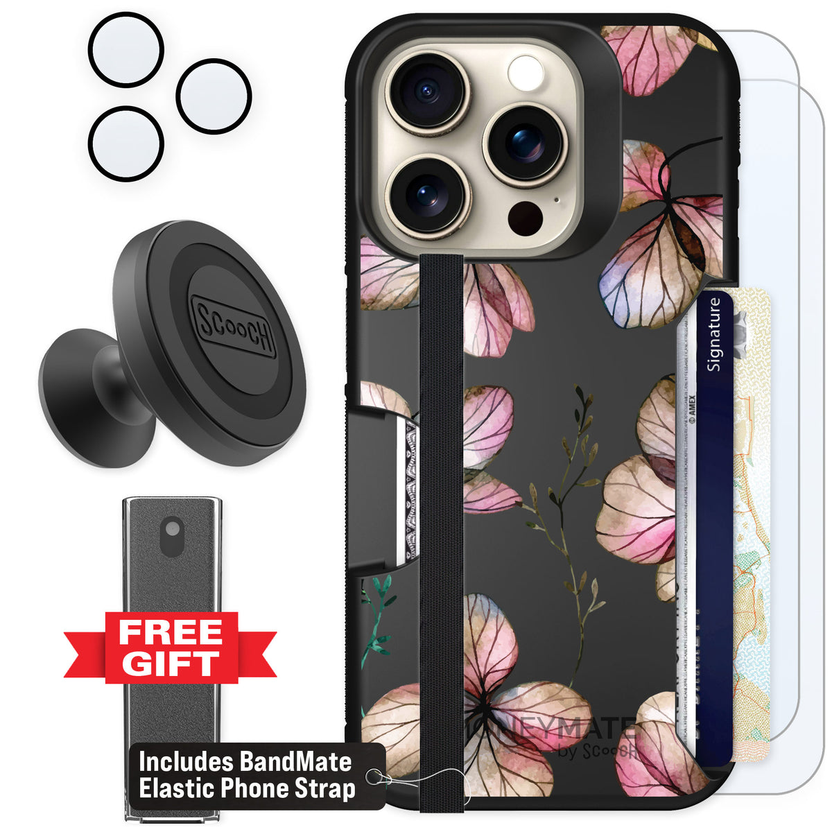 Scooch Moneymate Dried Flowers for iPhone 15 Pro — Defender Bundle