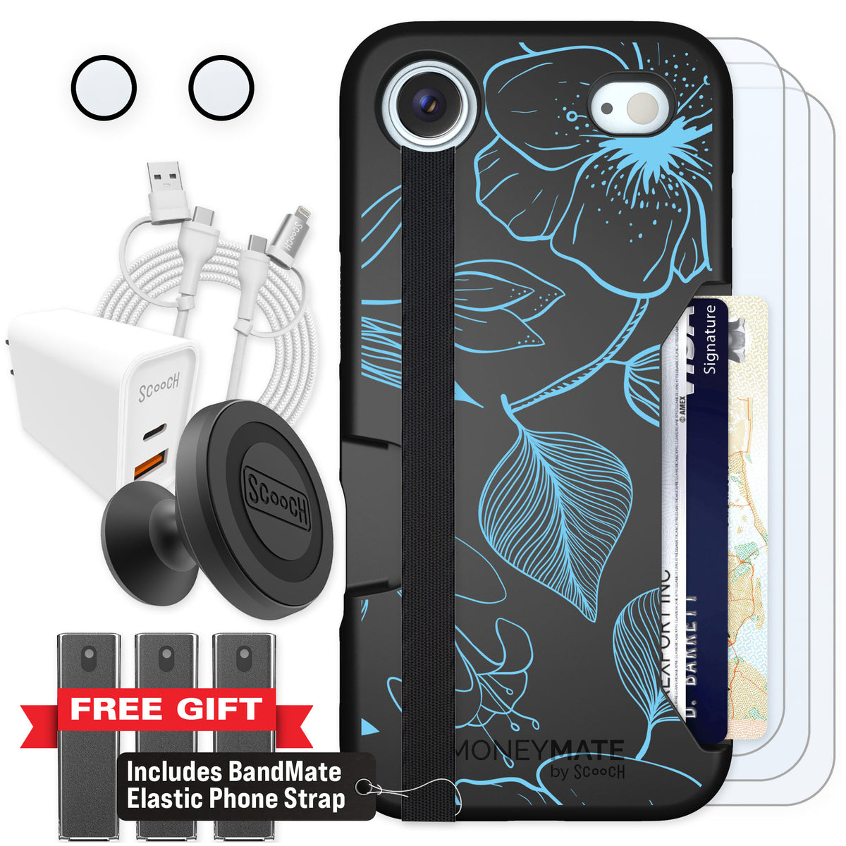 Scooch Moneymate Blue Hibiscus for iPhone Air — Ultimate Bundle