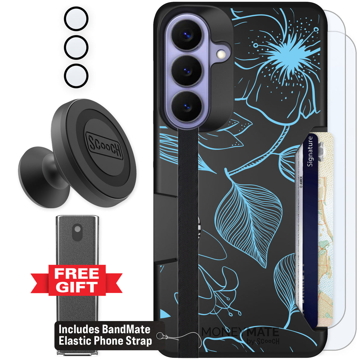 Scooch Moneymate Blue Hibiscus for Galaxy S26+ — Defender Bundle