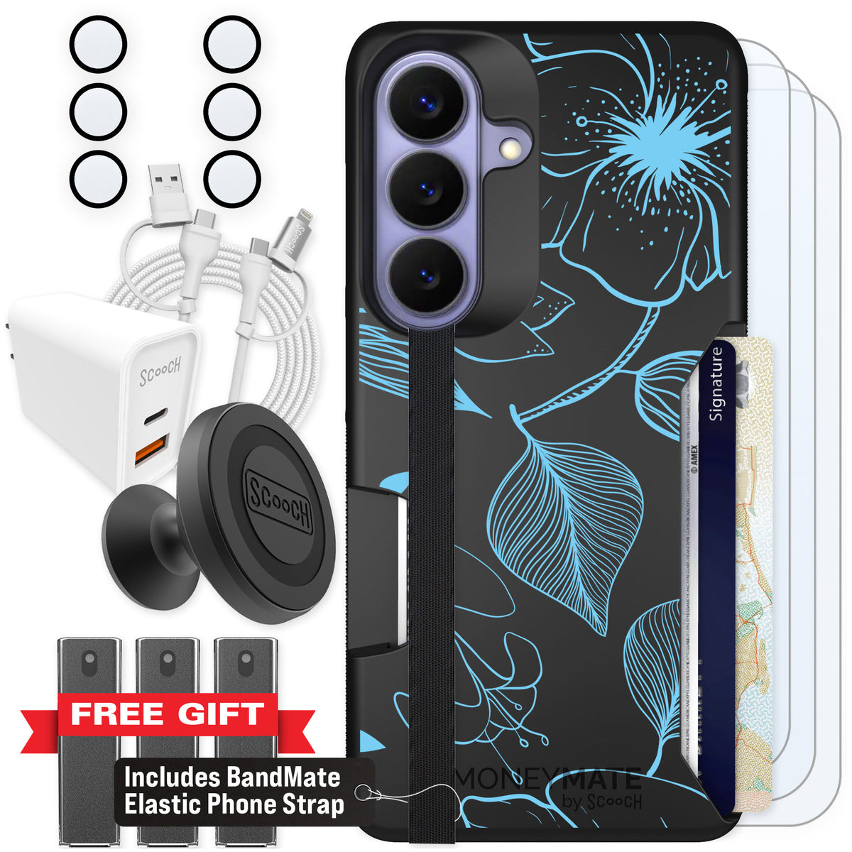 Scooch Moneymate Blue Hibiscus for Galaxy S26 — Ultimate Bundle