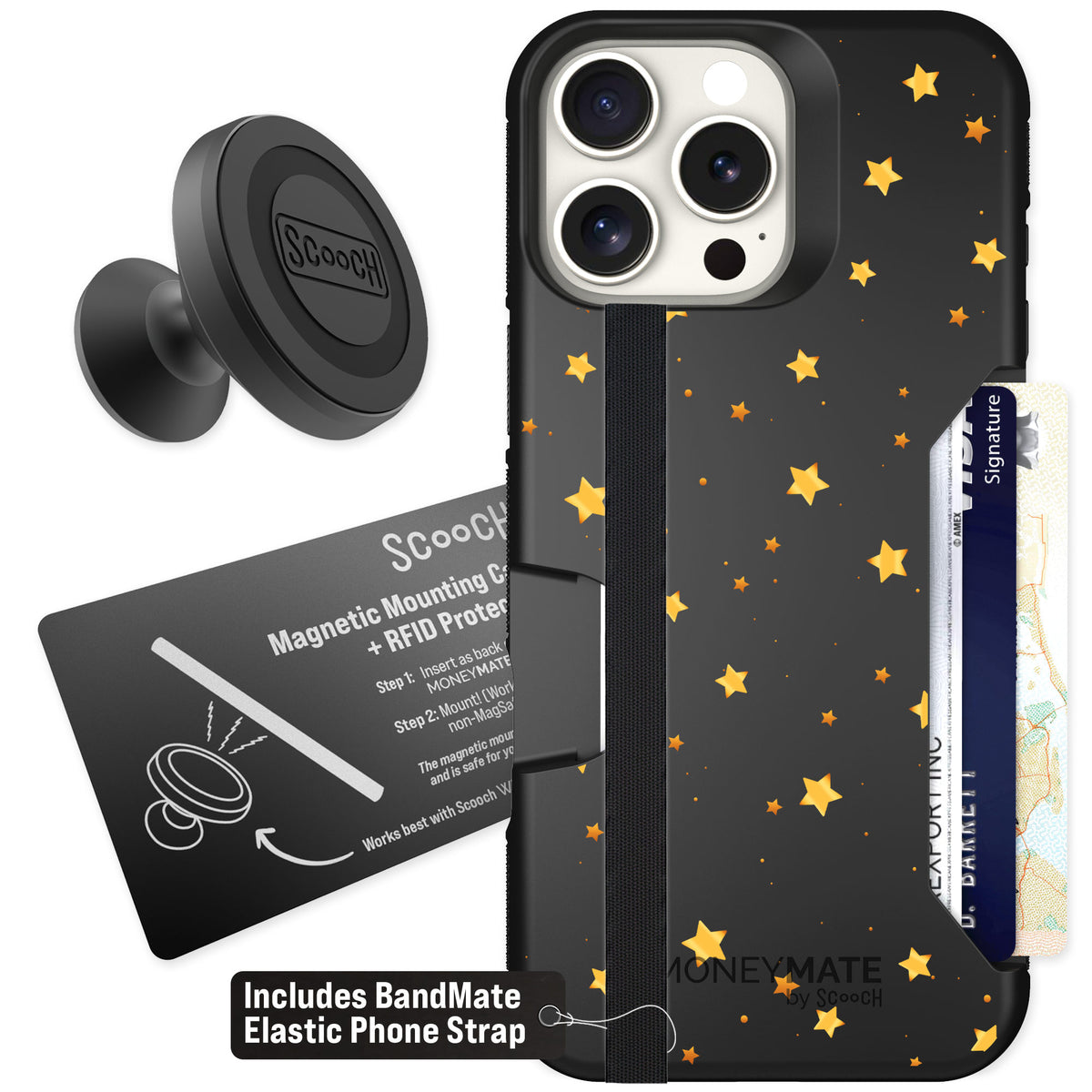 Scooch Moneymate Gold Stars for iPhone 16 Pro Max — Starter Bundle
