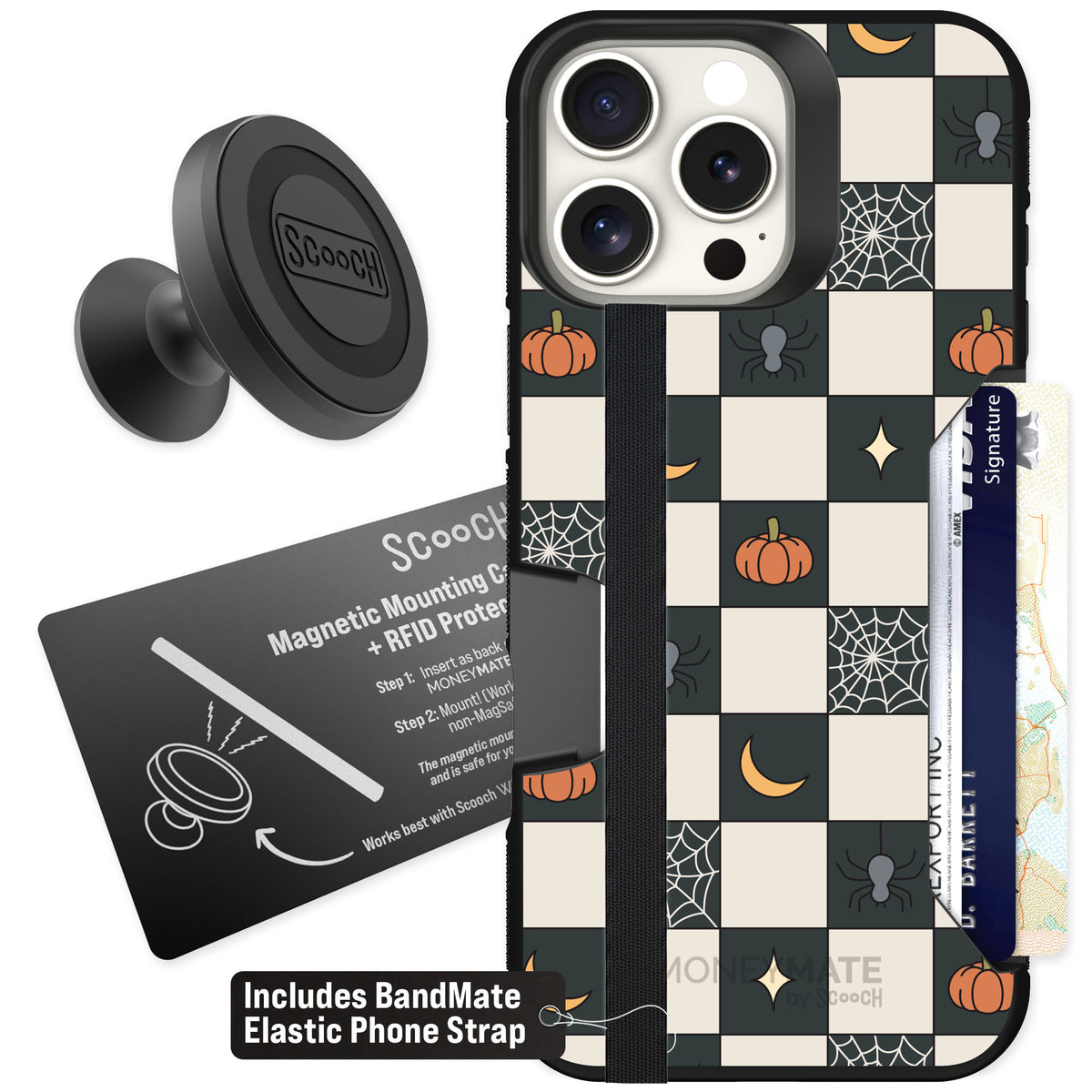 Scooch Moneymate Spooky Squares for iPhone 16 Pro Max — Starter Bundle
