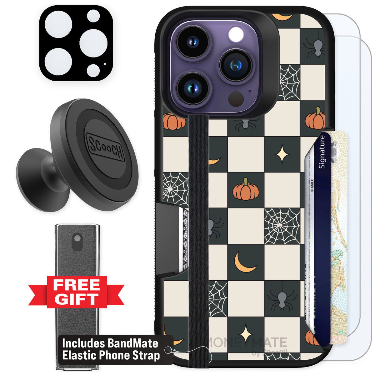 Scooch Moneymate Spooky Squares for iPhone 14 Pro — Defender Bundle