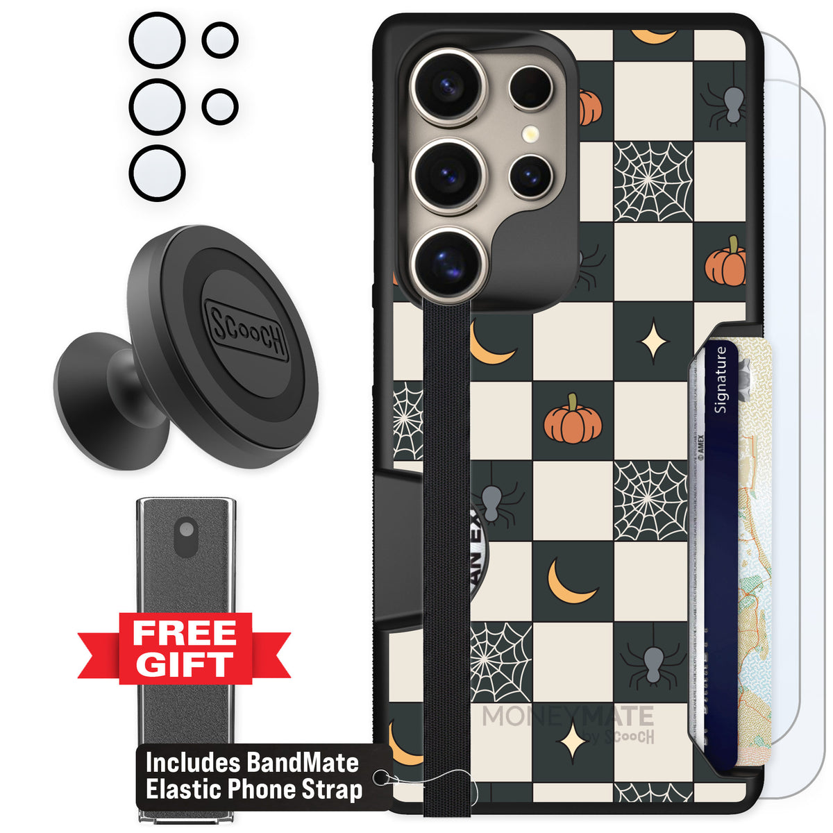 Scooch Moneymate Spooky Squares for Galaxy S25 Ultra — Defender Bundle