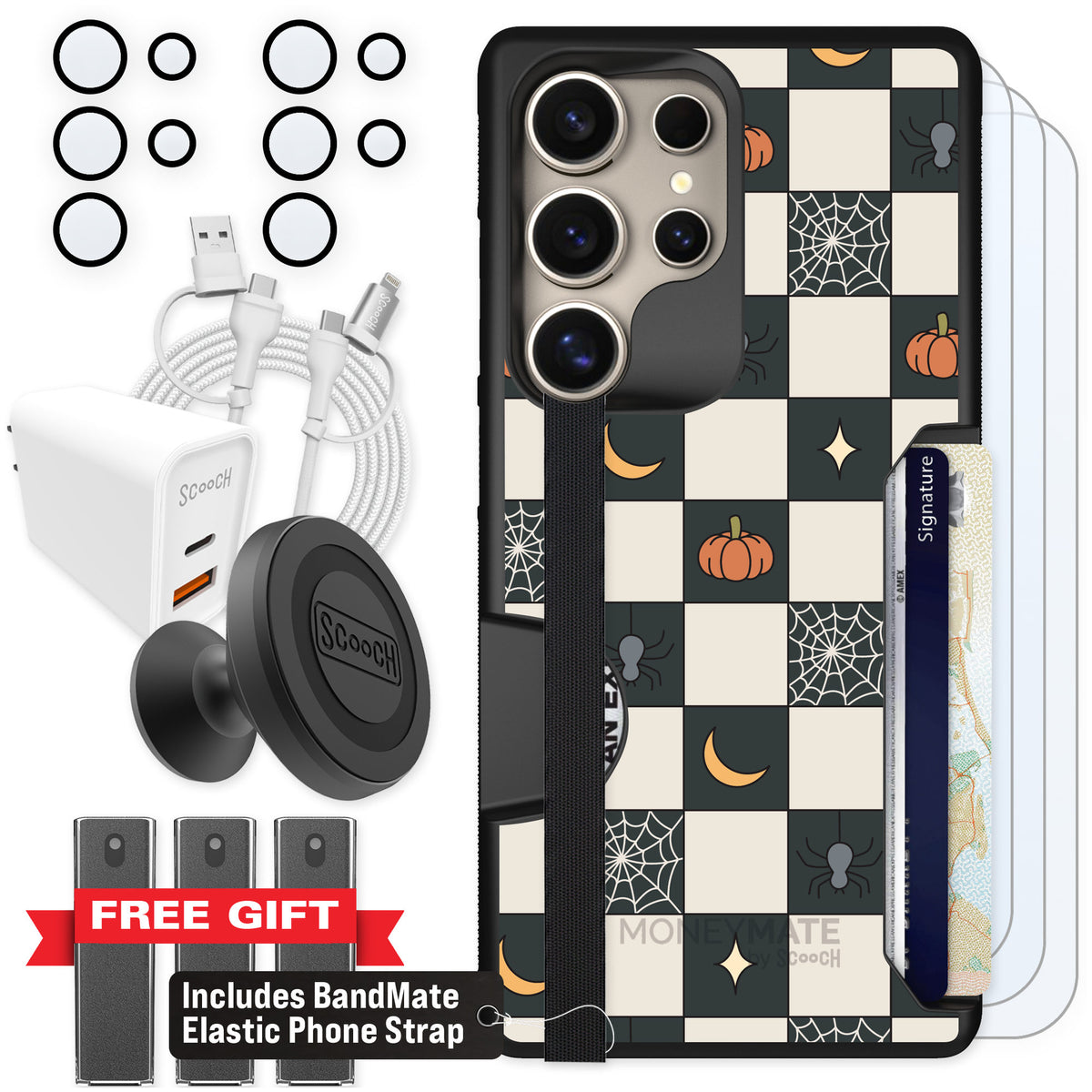Scooch Moneymate Spooky Squares for Galaxy S25 Ultra — Ultimate Bundle