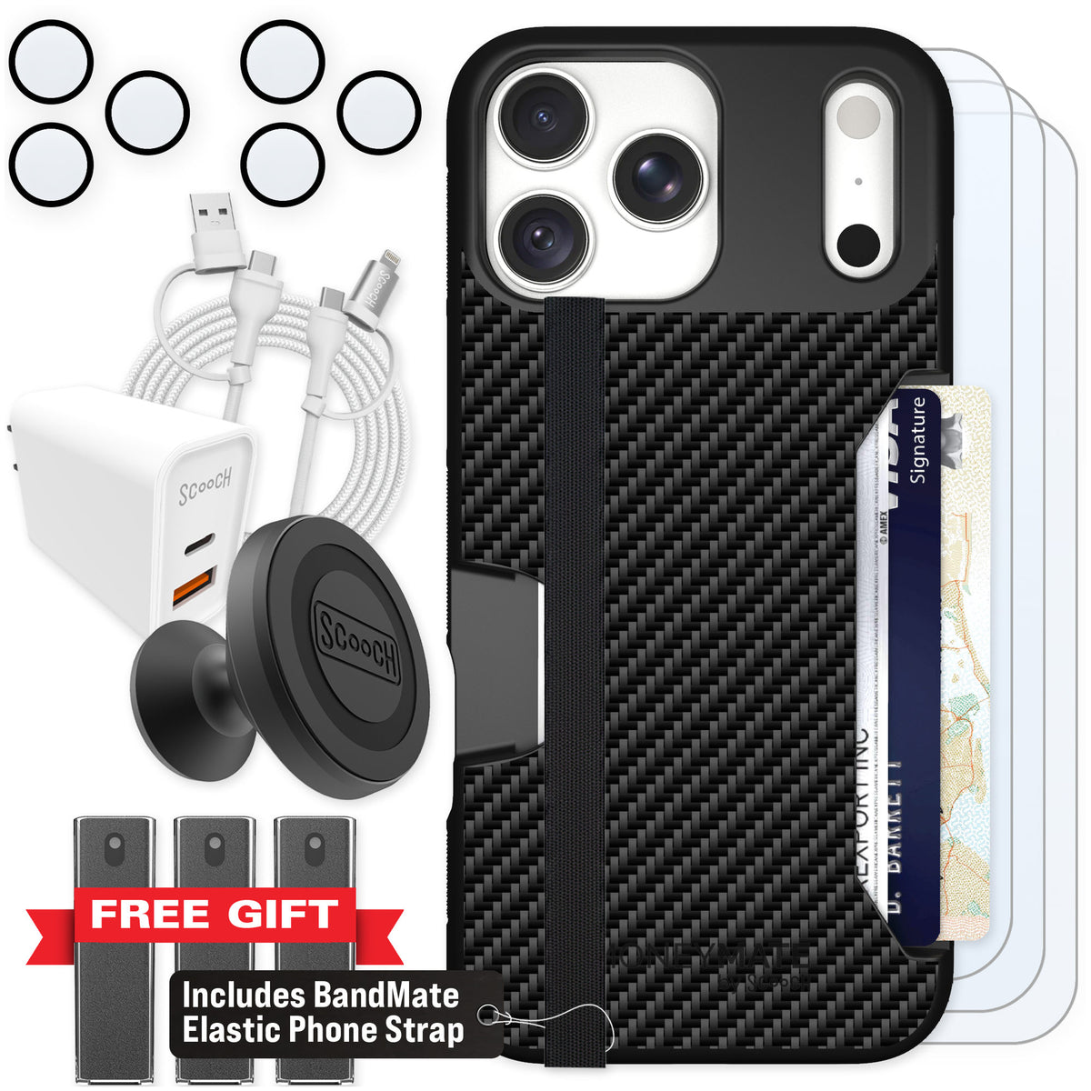 Scooch Moneymate Carbon Fiber for iPhone 18 Pro Max — Ultimate Bundle