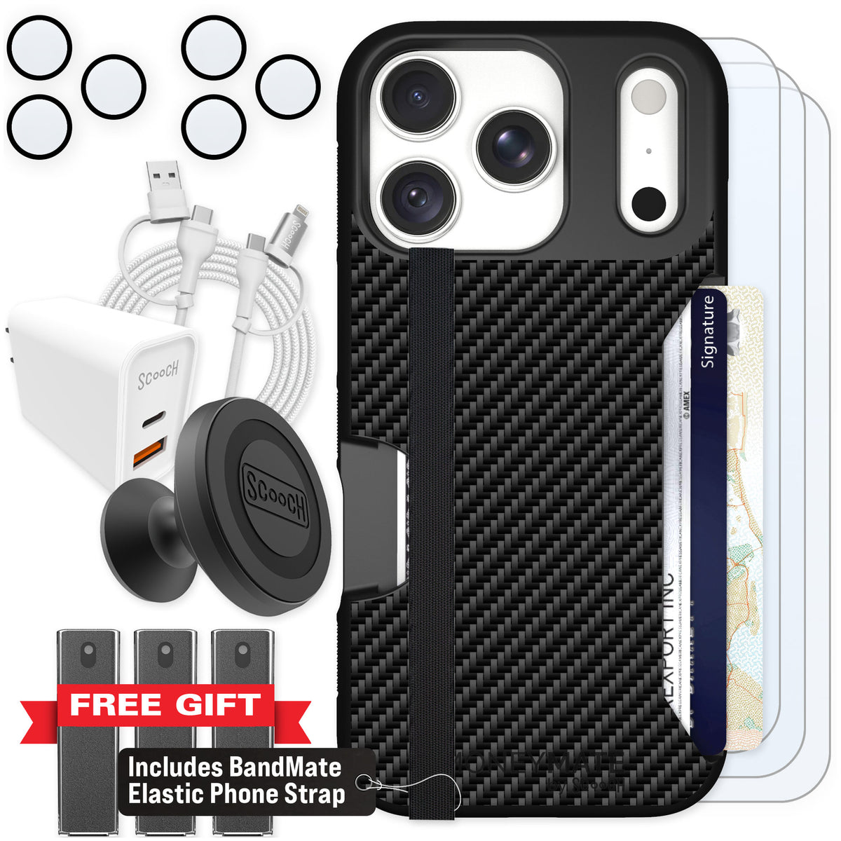 Scooch Moneymate Carbon Fiber for iPhone 18 Pro — Ultimate Bundle