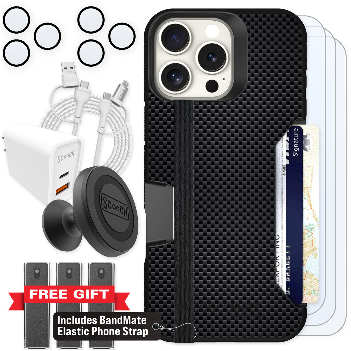 Scooch Moneymate Carbon Fiber for iPhone 16 Pro Max — Ultimate Bundle